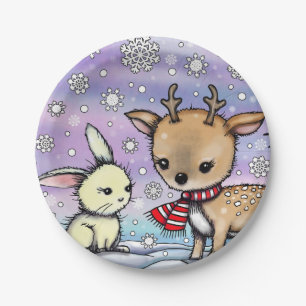 Adorable Deh und Bunny Christmas Holiday Art Pappteller