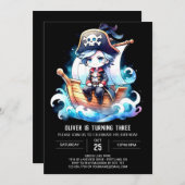 Adorable Digital Pirate Geburtstag Einladung (Vorne/Hinten)