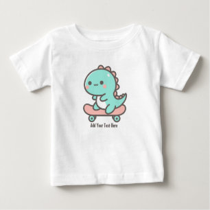 Adorable Dino auf der Skateboard Personalisierter  Baby T-shirt