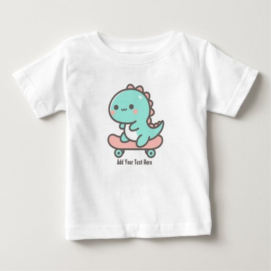 Adorable Dino auf der Skateboard Personalisierter Baby T-shirt (Vorderseite)