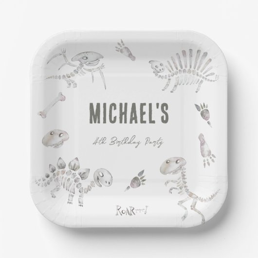 Adorable Dino Dig Birthday Pappteller (Vorderseite)