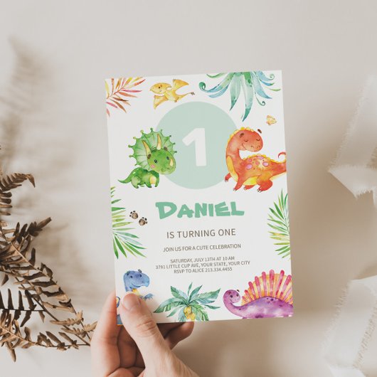 Adorable Dino Themengeburt Einladung