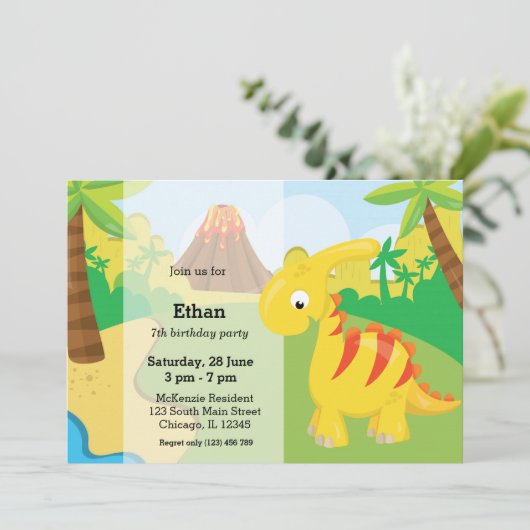 Adorable Dinosaurier Einladung (Stehend Vorderseite)