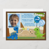 Adorable Dinosaurier Geburtstagseinladung (Foto) Einladung (Vorne/Hinten)