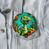 Adorable Dinosaurier umgeben von farbenfrohen Blum Button (Beispiel)