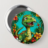 Adorable Dinosaurier umgeben von farbenfrohen Blum Button (Vorne & Hinten)