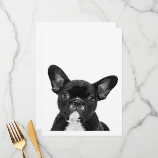Adorable Dog | Black French Bulldog Face Menükarte (Vorderseite/Rückseite Beispiel)