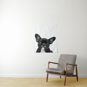 Adorable Dog   Black French Bulldog Face Wandteppich
