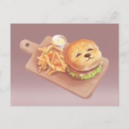 Adorable Dog Face Burger mit Fries Ankündigungspostkarte