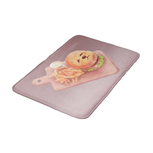 Adorable Dog Face Burger mit Fries Badematte (Schrägansicht)