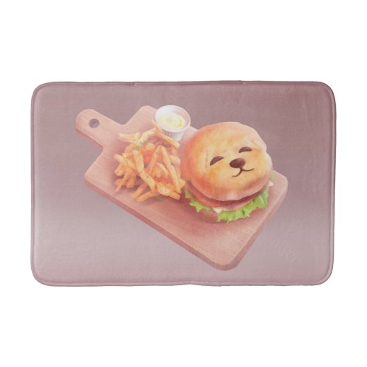 Adorable Dog Face Burger mit Fries Badematte (Vorderseite)