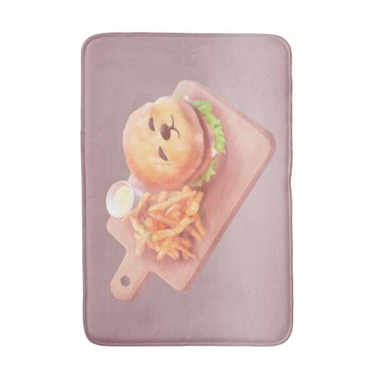 Adorable Dog Face Burger mit Fries Badematte (Vorderseite Vertikal)