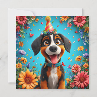 Adorable Dog feiert Geburtstagsparty Einladung