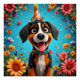Adorable Dog feiert Geburtstagsparty Poster