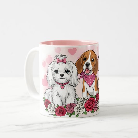 Adorable Dog Trio Roses Pet Lover Coffee Mug Zweifarbige Tasse (Vorderseite Links)