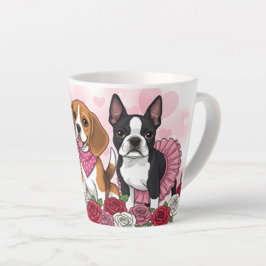 Adorable Dog Trio Roses Pet Lover Milchtasse (Rechte Ecke)