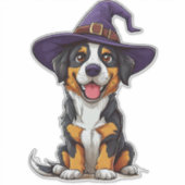 Adorable Dog Wear Lila Wizard Hat Aufkleber (Vorderseite)
