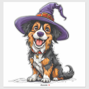 Adorable Dog Wear Lila Wizard Hat Aufkleber
