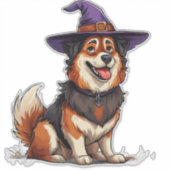 Adorable Dog Wear Lila Wizard Hat Aufkleber (Vorderseite)