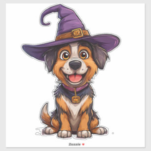 Adorable Dog Wear Lila Wizard Hat Aufkleber