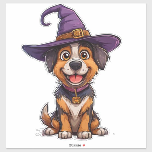 Adorable Dog Wear Lila Wizard Hat Aufkleber (Blatt)