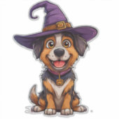 Adorable Dog Wear Lila Wizard Hat Aufkleber (Vorderseite)