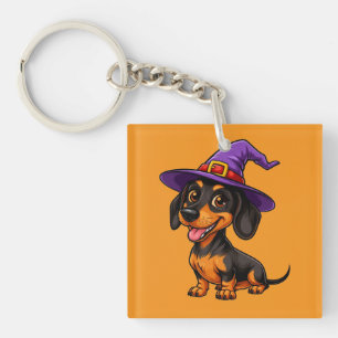 Adorable Dog Wear Lila Wizard Hat Schlüsselanhänger