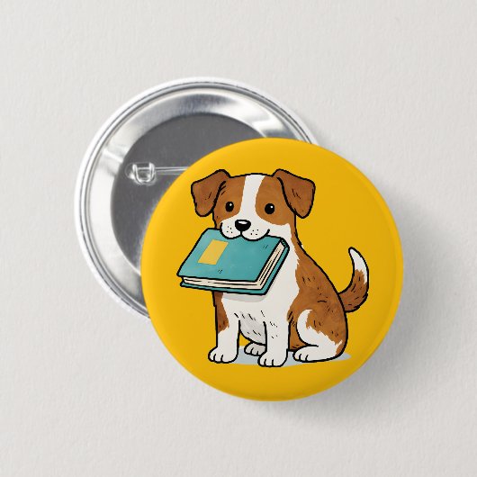 Adorable Dog with Book Button (Vorne & Hinten)