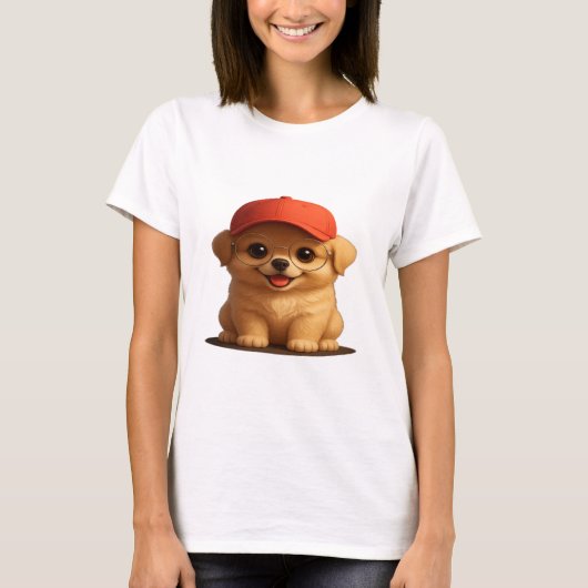 Adorable Dog with Cap & Glasses - T - Shirt für Fr (Vorderseite)