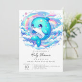 Adorable Dolphin Baby Dusche Einladung (Stehend Vorderseite)