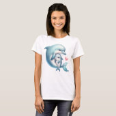Adorable Dolphin Mother and Baby Heart Illustratio T-Shirt (Vorne ganz)