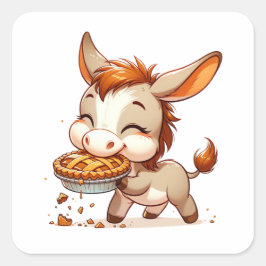 Adorable Donkey Steals Pie Quadratischer Aufkleber