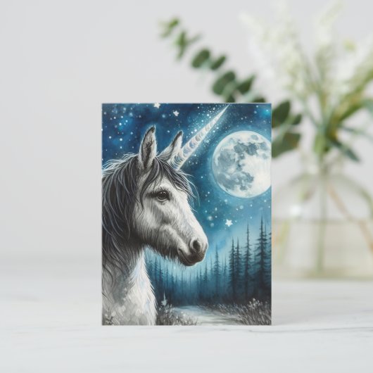 Adorable Donkey Unicorn mit Mond Postkarte (Stehend Vorderseite)