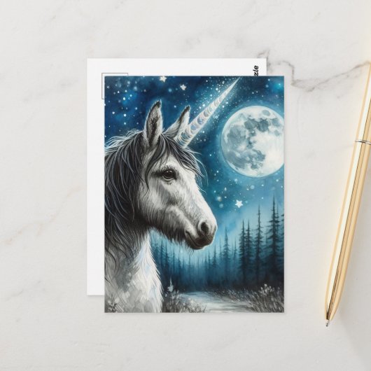 Adorable Donkey Unicorn mit Mond Postkarte (Vorderseite/Rückseite Beispiel)