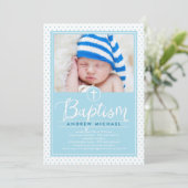 Adorable Dots Taufe Einladung - Blau (Stehend Vorderseite)