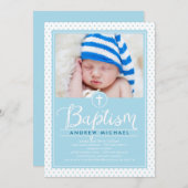 Adorable Dots Taufe Einladung - Blau (Vorne/Hinten)