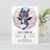 Adorable Dragon 1. Geburtstag Einladung (Stehend Vorderseite)