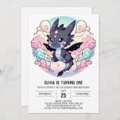 Adorable Dragon 1. Geburtstag Einladung (Vorne/Hinten)
