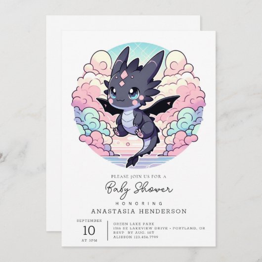 Adorable Dragon Baby Dusche Einladung (Vorne/Hinten)