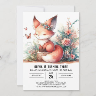 Adorable Dreamy Fox Geburtstag digital Einladung