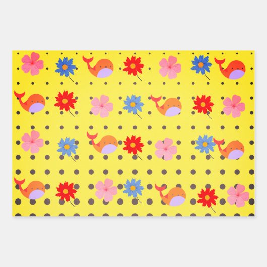 Adorable drei Farben Tiere und Blume Party Geschenkpapier Set (Vorderseite 2)