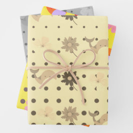 Adorable drei Farben Tiere und Blume Party Geschenkpapier Set