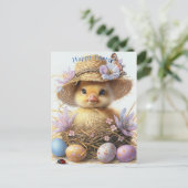 Adorable Duckling Straw Hat Easter Egg Flowers Postkarte (Stehend Vorderseite)