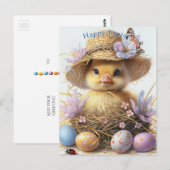 Adorable Duckling Straw Hat Easter Egg Flowers Postkarte (Vorne/Hinten)