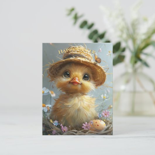 Adorable Duckling Strohhalm Ostereier Blume Postkarte (Stehend Vorderseite)