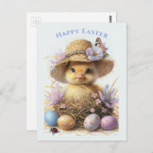 Adorable Duckling Strohhalm Ostereier Blume Postkarte (Vorne/Hinten)