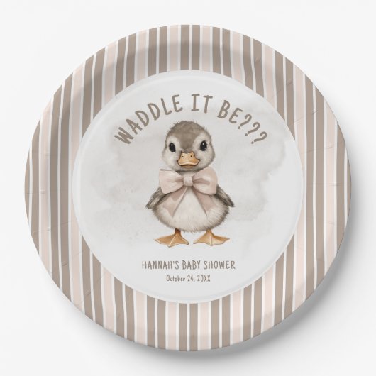 Adorable Duckling Waddle It Be Baby Shower Pappteller (Vorderseite)