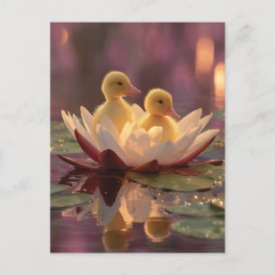 Adorable Ducklings in einer Wasserlilie-Blume Feiertagspostkarte