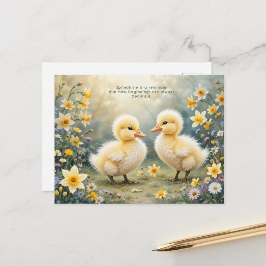 Adorable Ducklings in Frühlingsdüree Postkarte (Vorderseite/Rückseite Beispiel)