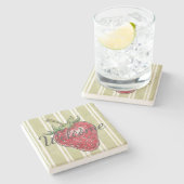 Adorable dusty strawberry Green stripes trendy Steinuntersetzer (Seitenansicht)